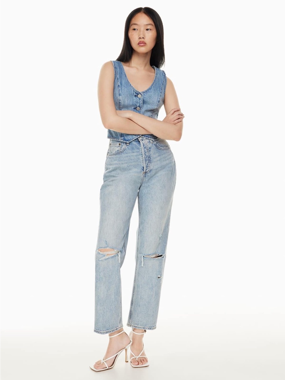 Denim Forum| Aritzia| Joni High Rise Lt Blue Denim Straight Leg Jeans Sz 28/29L